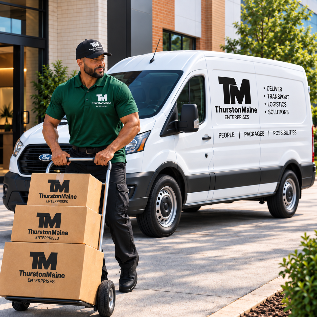 ThurstonMaine branded delivery van in service